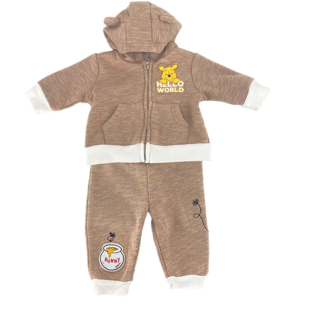 DISNEY Baby Winnie the Pooh "Hello World Hunny" Hood Zip Jacket & Pants Set 0/3M